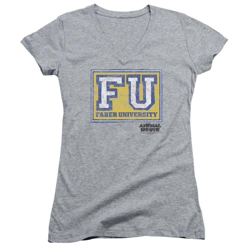 Animal House Faber University Junior Sheer Cap Sleeve V-Neck Womens T Shirt Athletic Heather Hoodie, Sweatshirt