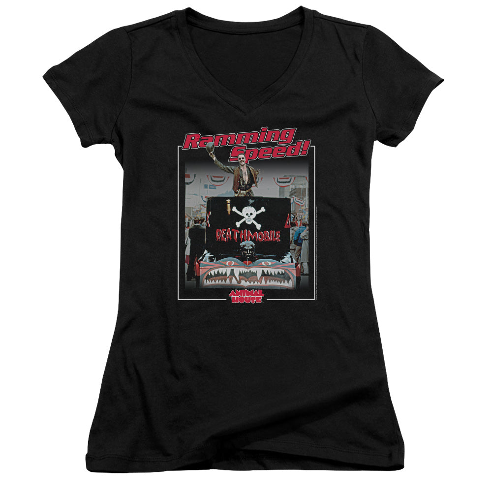 Animal House Ramming Speed Junior Sheer Cap Sleeve V-Neck Womens T Shirt Black Hoodie, Sweatshirt | CiraTrend.com