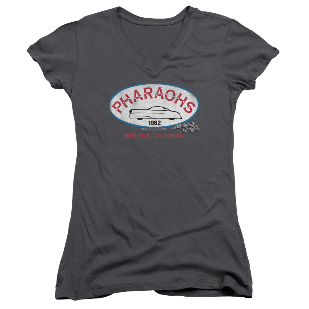 American Graffiti Pharaohs Junior Sheer Cap Sleeve V-Neck Womens T Shirt Charcoal Hoodie, Sweatshirt | CiraTrend.com