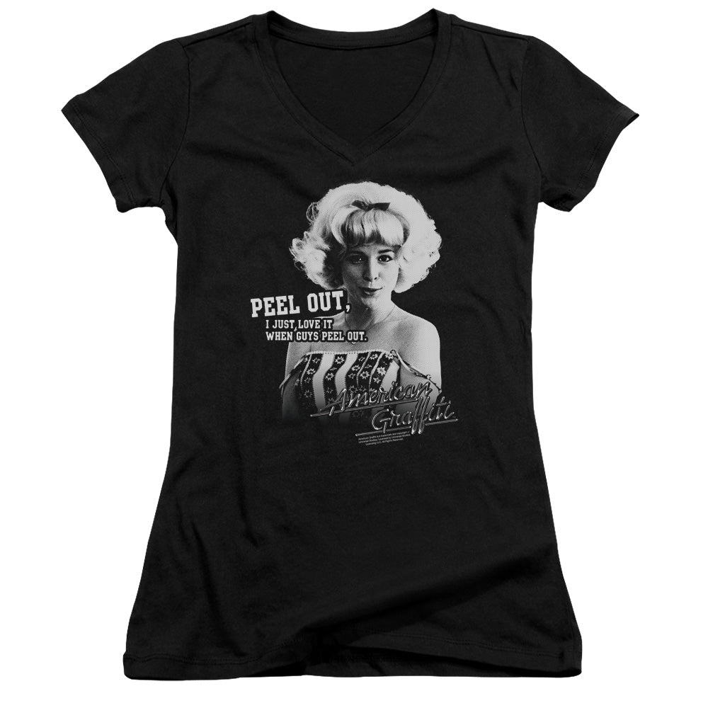 American Graffiti Peel Out Junior Sheer Cap Sleeve V-Neck Womens T Shirt Black Hoodie, Sweatshirt | CiraTrend.com