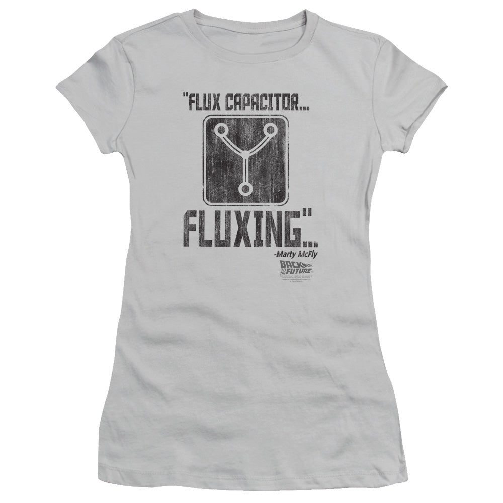 Back To The Future Fluxing Junior Sheer Cap Sleeve Womens T Shirt Silver Hoodie, Sweatshirt | CiraTrend.com