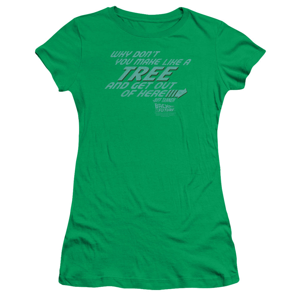 Back To The Future Make Like A Tree Junior Sheer Cap Sleeve Womens T Shirt Kelly Green Hoodie, Sweatshirt | CiraTrend.com