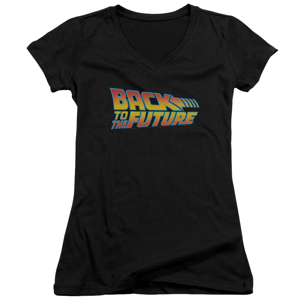 Back To The Future Logo Junior Sheer Cap Sleeve V-Neck Womens T Shirt Black Hoodie, Sweatshirt | CiraTrend.com