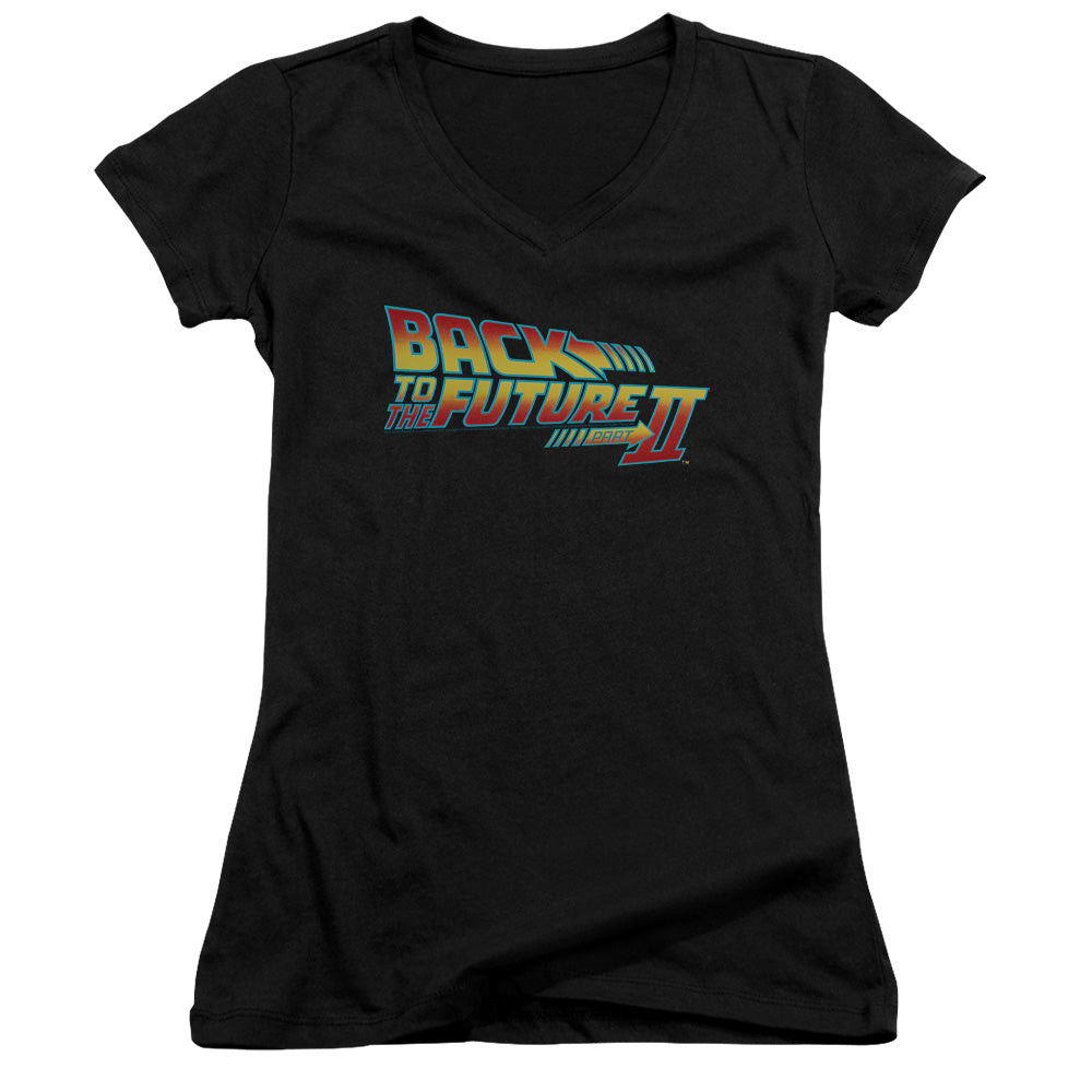 Back To The Future II Logo Junior Sheer Cap Sleeve V-Neck Womens T Shirt Black Hoodie, Sweatshirt | CiraTrend.com