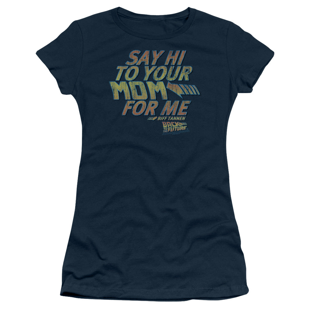 Back To The Future Say Hi Junior Sheer Cap Sleeve Womens T Shirt Navy Blue Hoodie, Sweatshirt | CiraTrend.com