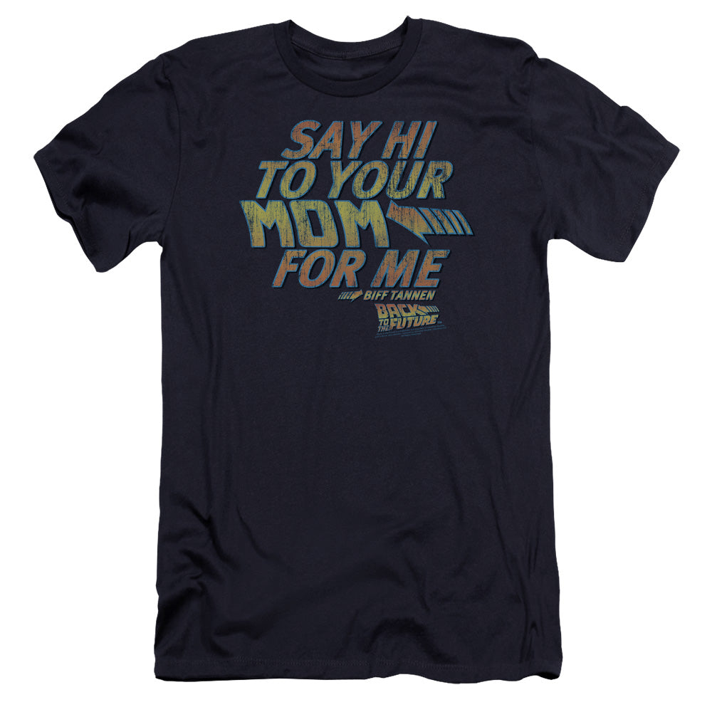 Back To The Future Say Hi Premium Bella Canvas Slim Fit Mens T Shirt Navy Hoodie, Sweatshirt | CiraTrend.com