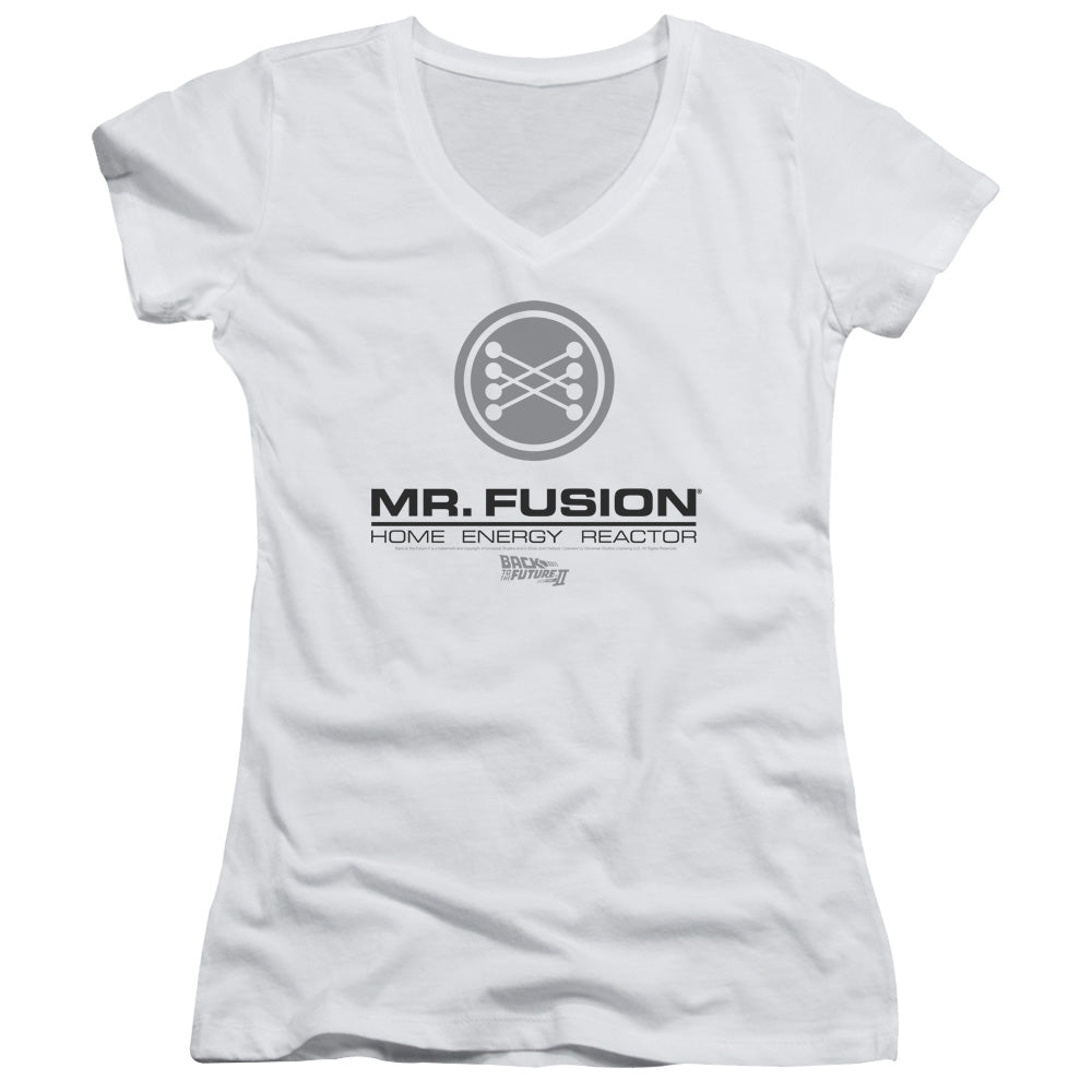 Back To The Future II Mr. Fusion Logo Junior Sheer Cap Sleeve V-Neck Womens T Shirt White Hoodie, Sweatshirt | CiraTrend.com