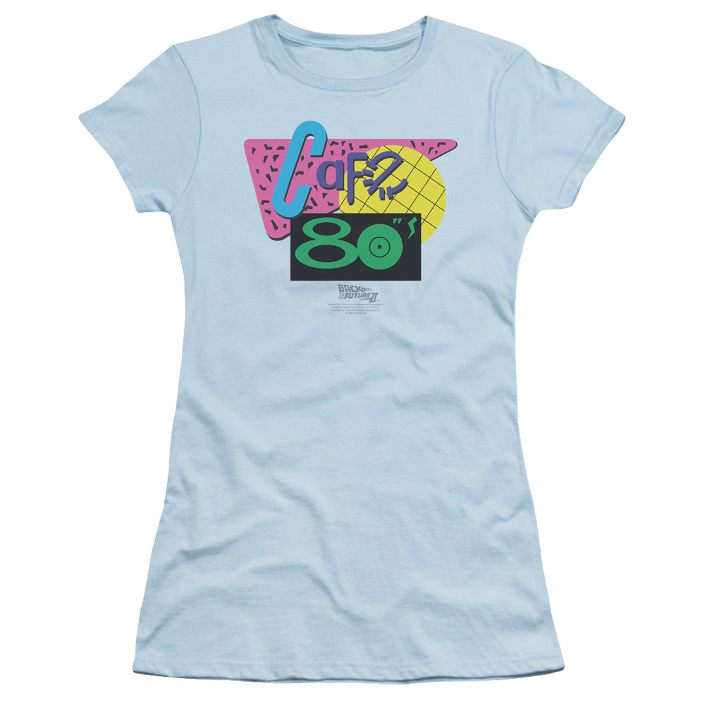 Back To The Future II Cafe 80s Junior Sheer Cap Sleeve Womens T Shirt Light Blue Hoodie, Sweatshirt | CiraTrend.com