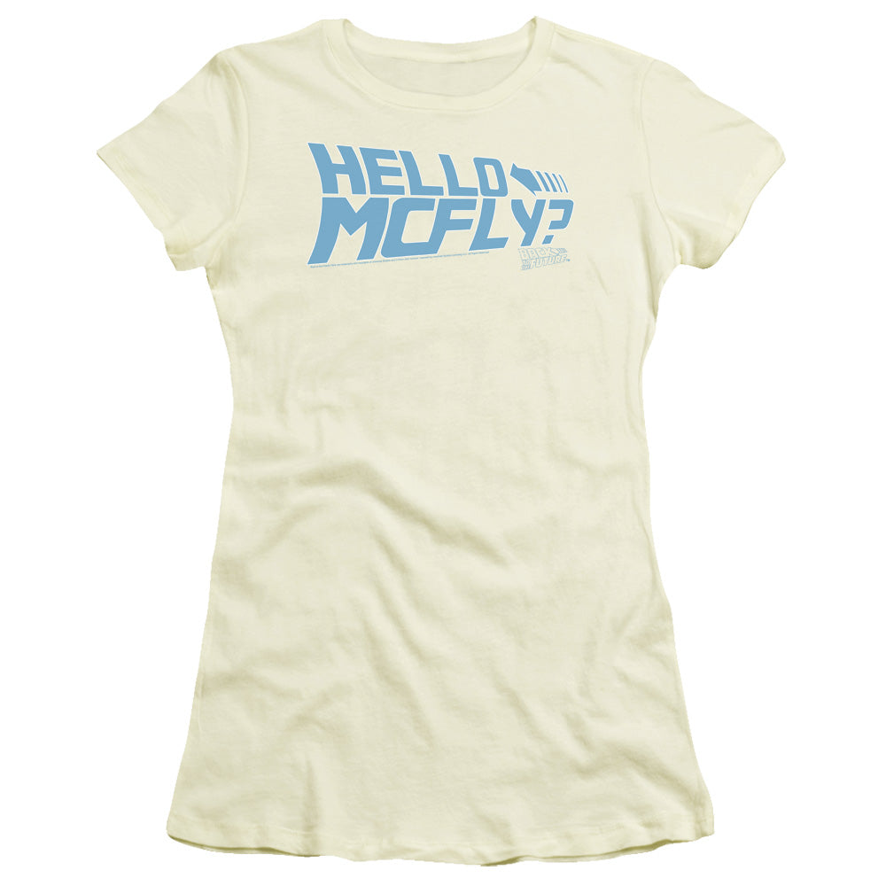 Back To The Future Hello McFly Junior Sheer Cap Sleeve Womens T Shirt Cream Hoodie, Sweatshirt | CiraTrend.com