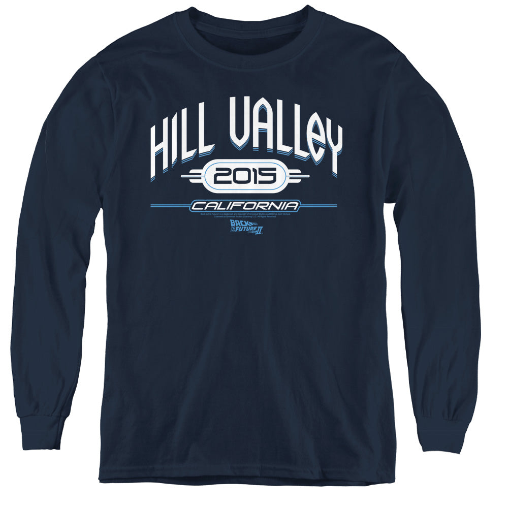 Back To The Future II Hill Valley 2015 Long Sleeve Kids Youth T Shirt Navy Blue Hoodie, Sweatshirt | CiraTrend.com