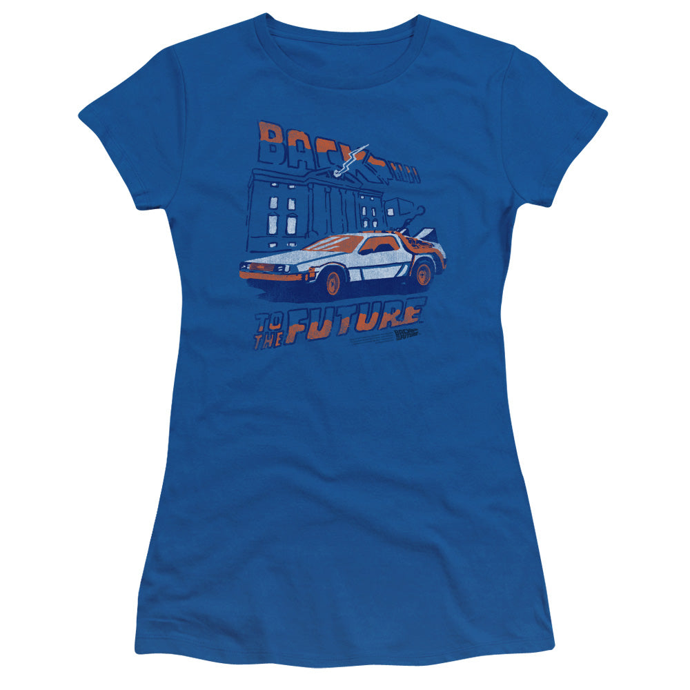 Back To The Future Lightning Strikes Junior Sheer Cap Sleeve Womens T Shirt Royal Blue Hoodie, Sweatshirt | CiraTrend.com