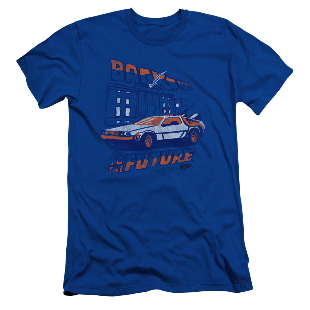 Back To The Future Lightning Strikes Slim Fit Mens T Shirt Royal Blue Hoodie, Sweatshirt | CiraTrend.com