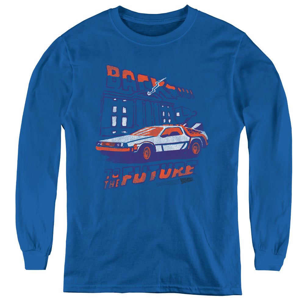 Back To The Future Lightning Strikes Long Sleeve Kids Youth T Shirt Royal Blue Hoodie, Sweatshirt | CiraTrend.com