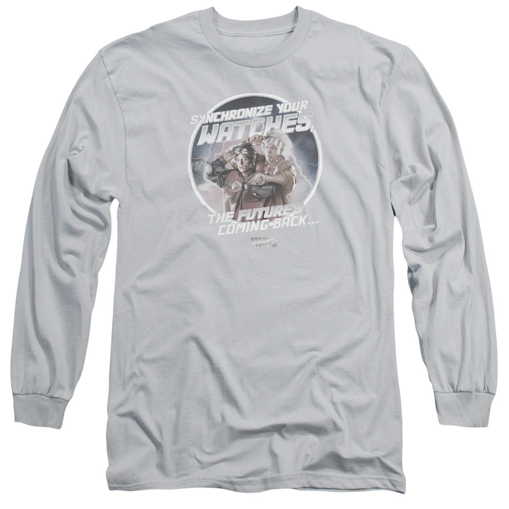 Back To The Future II Synchronize Watches Mens Long Sleeve Shirt Silver Hoodie, Sweatshirt | CiraTrend.com