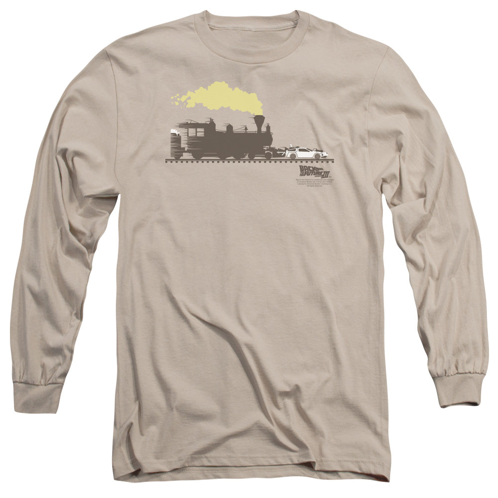 Back To The Future III Pushing The Delorean Mens Long Sleeve Shirt Sand Hoodie, Sweatshirt | CiraTrend.com