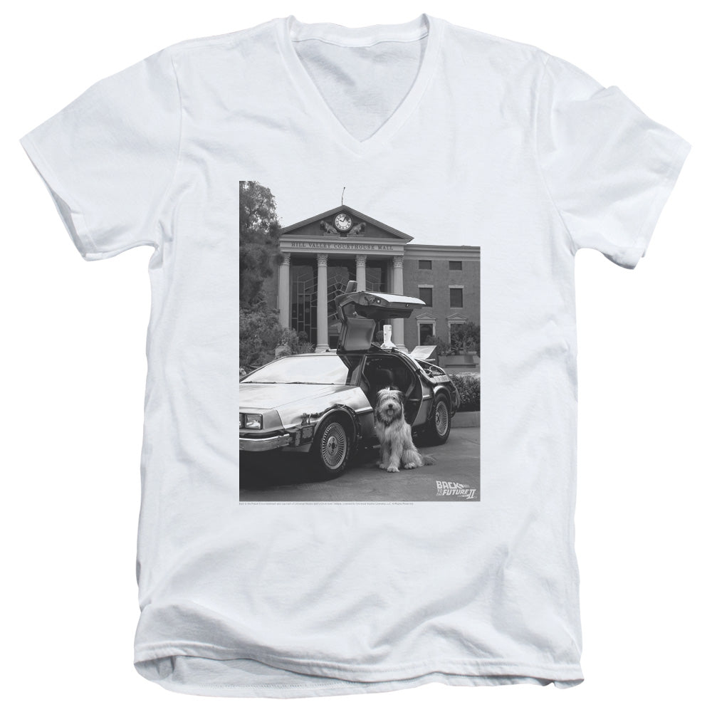 Back To The Future II Einstein Mens Slim Fit V-Neck T Shirt White Hoodie, Sweatshirt | CiraTrend.com
