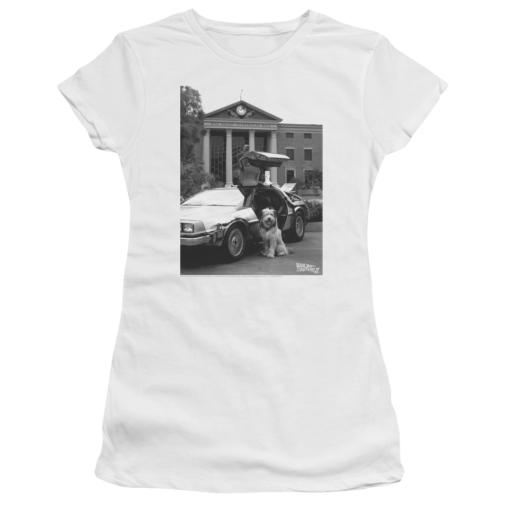 Back To The Future II Einstein Junior Sheer Cap Sleeve Womens T Shirt White Hoodie, Sweatshirt | CiraTrend.com