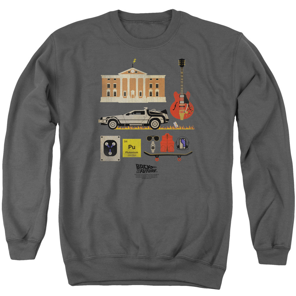 Back To The Future Items Mens Crewneck Sweatshirt Charcoal T-Shirts, Hoodie | CiraTrend.com (Image 2)