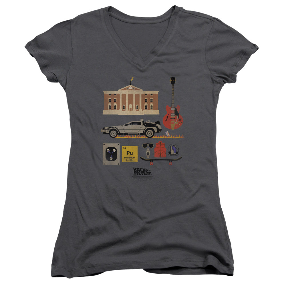 Back To The Future Items Junior Sheer Cap Sleeve V-Neck Womens T Shirt Charcoal Hoodie, Sweatshirt | CiraTrend.com