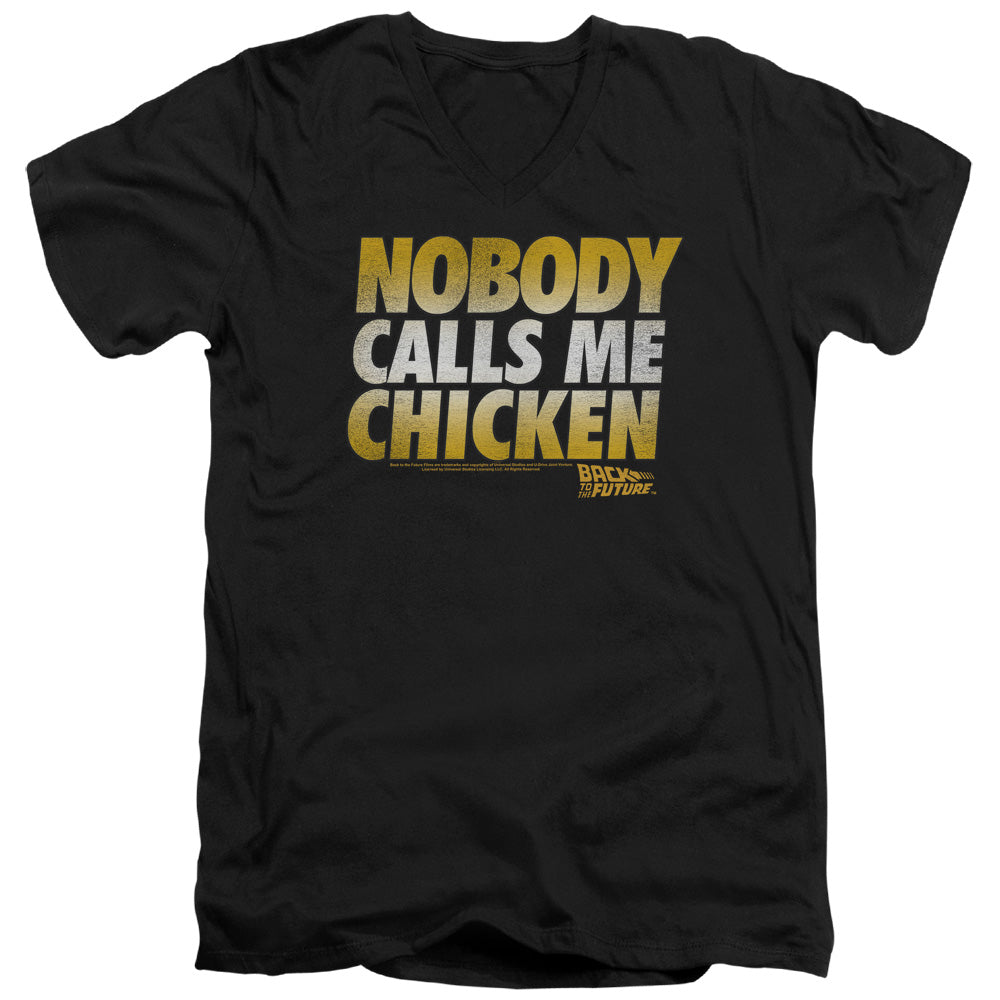 Back To The Future Chicken Mens Slim Fit V-Neck T Shirt Black Hoodie, Sweatshirt | CiraTrend.com