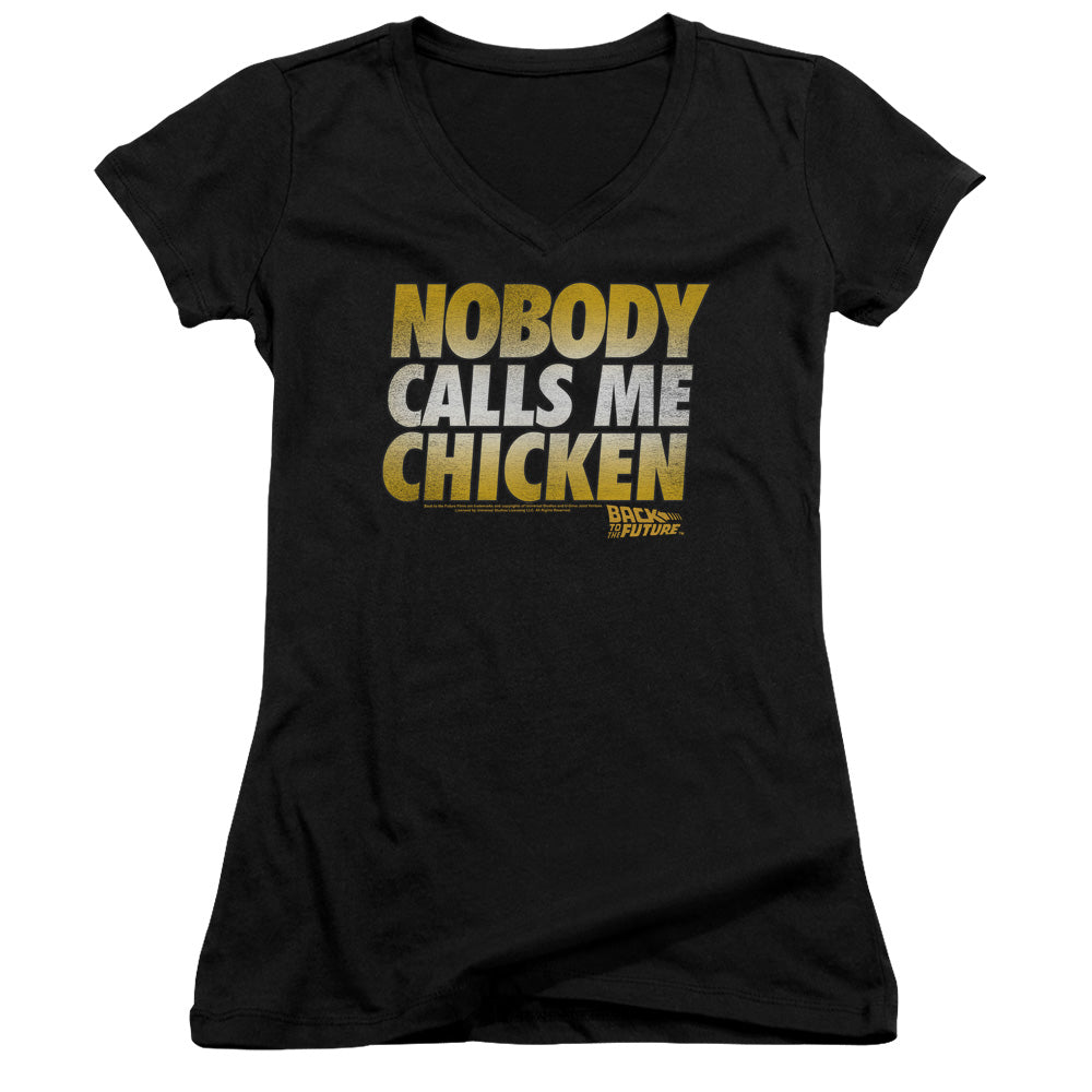 Back To The Future Chicken Junior Sheer Cap Sleeve V-Neck Womens T Shirt Black Hoodie, Sweatshirt | CiraTrend.com