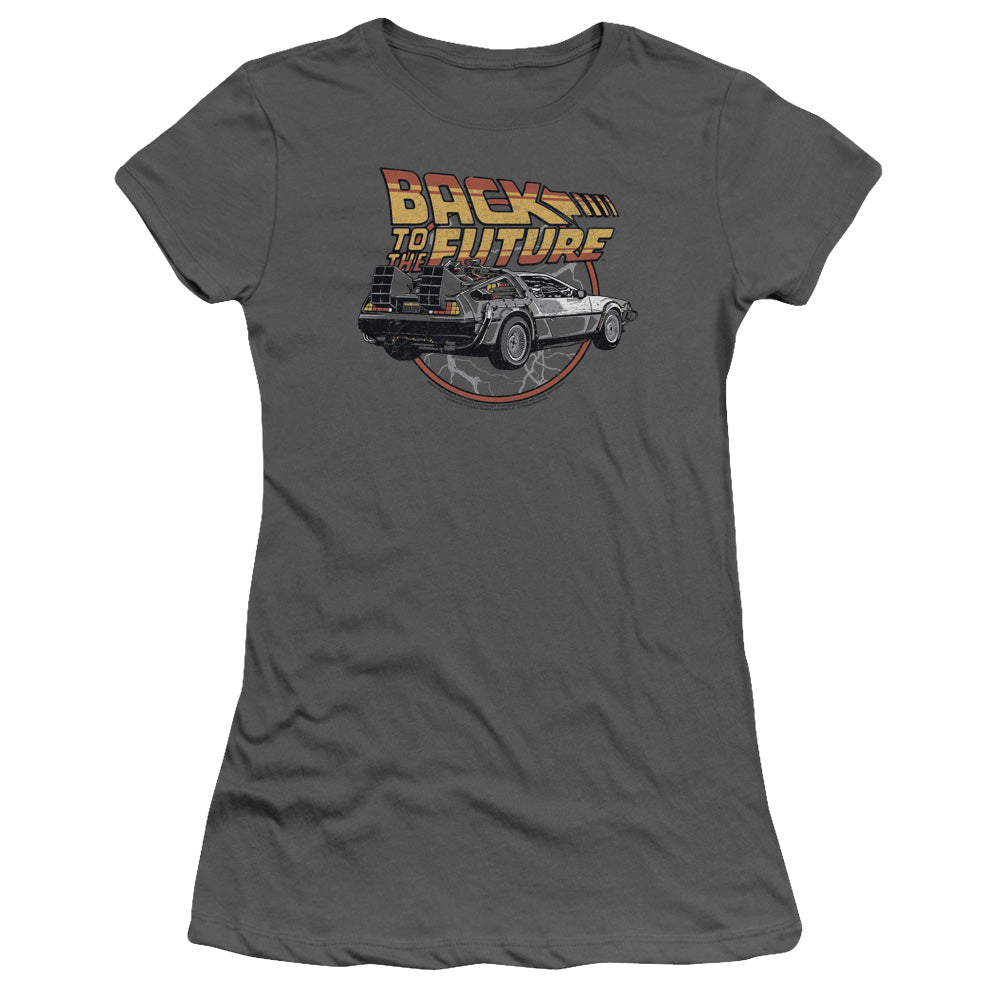 Back Future Time Machine Junior Sheer Cap Sleeve Charcoal T-Shirts, Hoodie, Sweatshirt