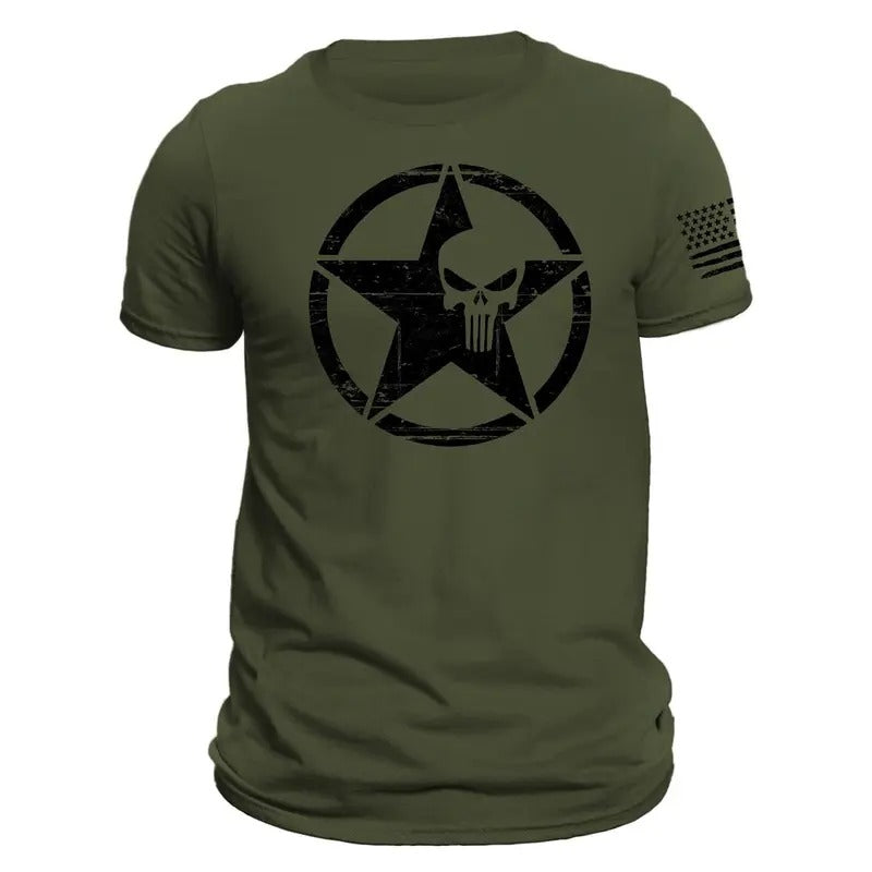 US Star Skull Distressed Design With Flag on Sleeve Men's T-Shirt Hoodie, Sweatshirt | CiraTrend.com