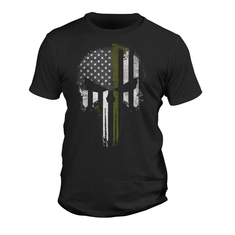 USA Army Military Thin Green Line Flag Skull Men's T-Shirt Hoodie, Sweatshirt | CiraTrend.com