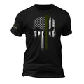 USA Patriotic Army Military Thin Green Line Flag Skull - Sleeve Flag T-Shirt, 100% Ring-spun Combed Cotton, Crew Neck,...