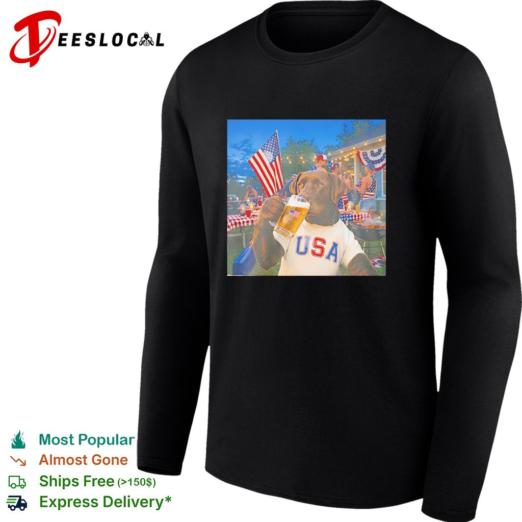USA dog drinking beer fourth of July party shirt