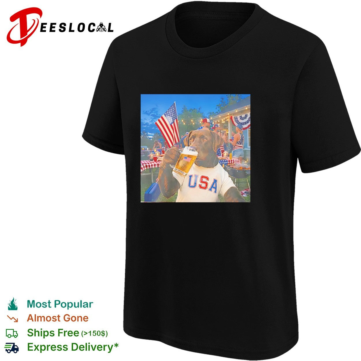 USA dog drinking beer fourth of July party shirt