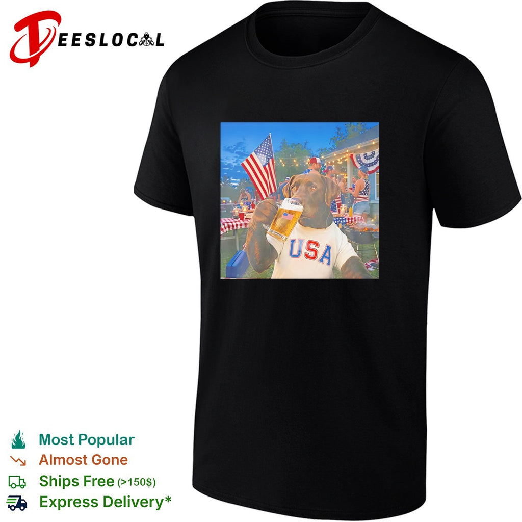USA dog drinking beer fourth of July party shirt