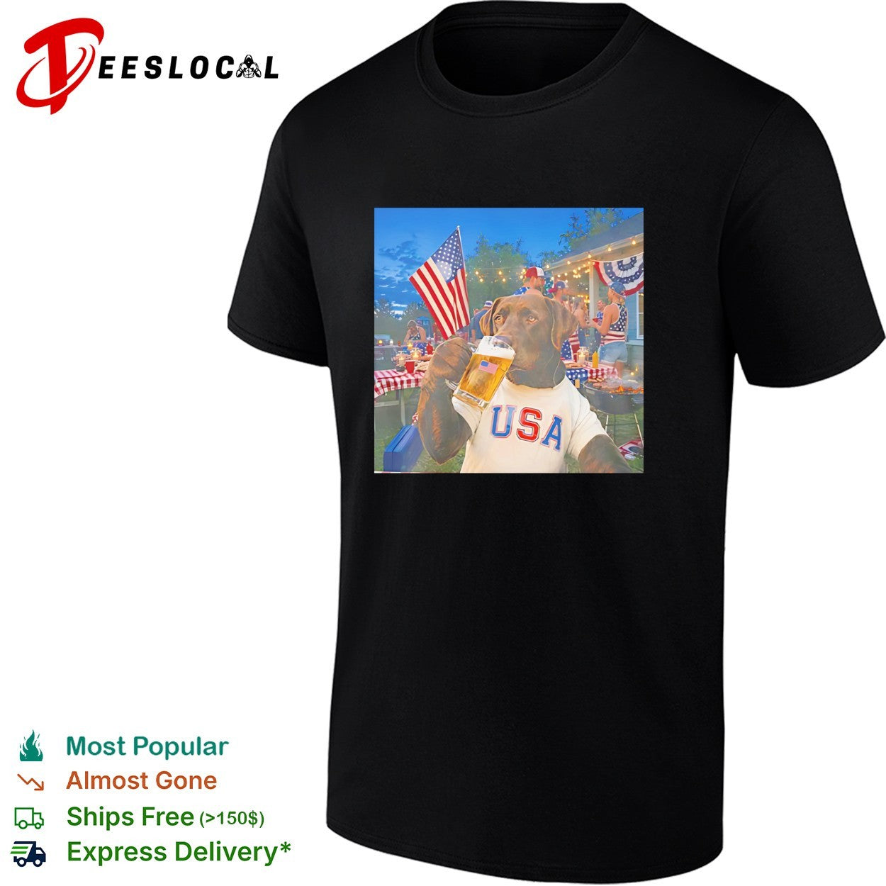USA dog drinking beer fourth of July party shirt