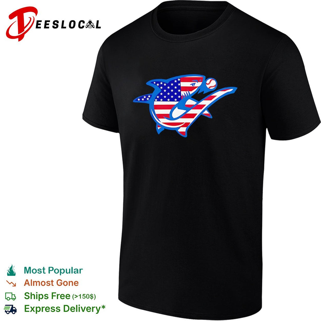 USA flag shark with baseball sports logo American animal shirt