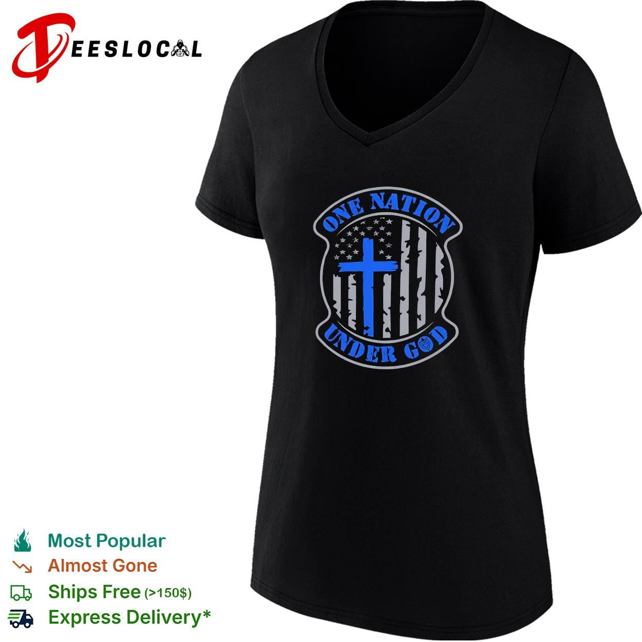 USA thin blue line Christian cross one nation under God shirt