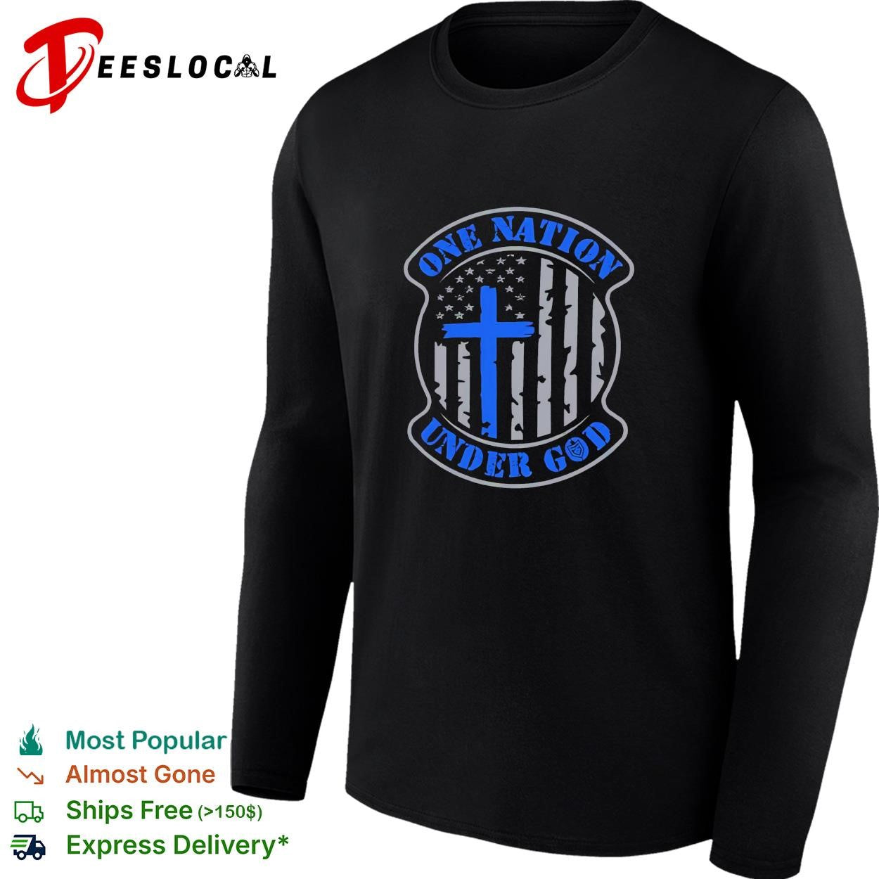USA thin blue line Christian cross one nation under God shirt