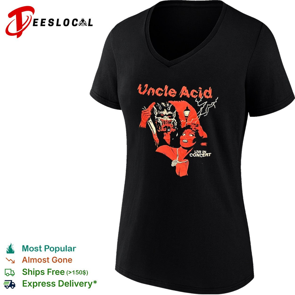 Uncle Acid live in concert horror monster skull necklace black occult doom metal shirt