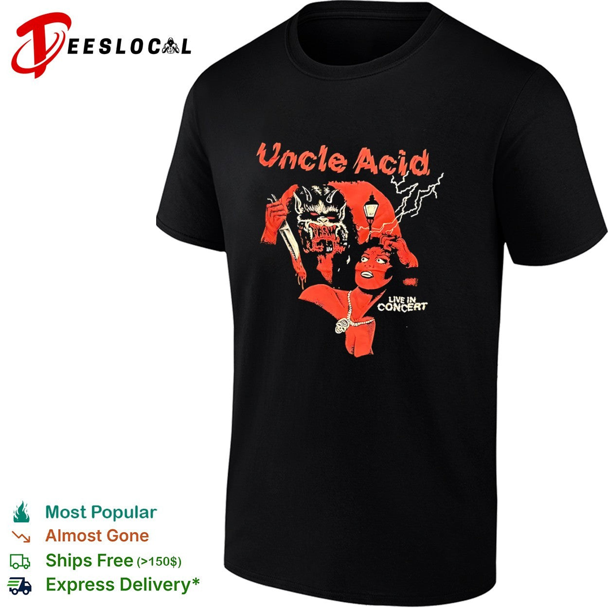 Uncle Acid live in concert horror monster skull necklace black occult doom metal shirt