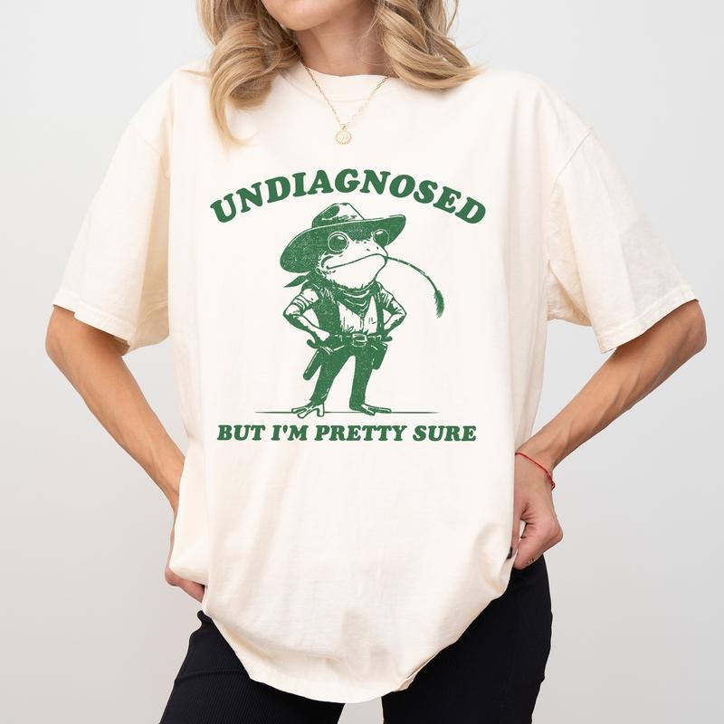 Undiagnosed But I'm Pretty Sure Comfort Colors Shirt, Retro Funny Western Cowboy Graphic Tee, Funny Frog T-shirt, Meme...