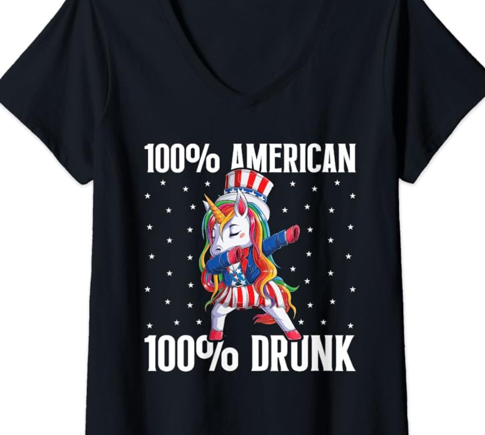 Unicorn 100% American 100% Drunk Funny 4th of July Drunk Shirt