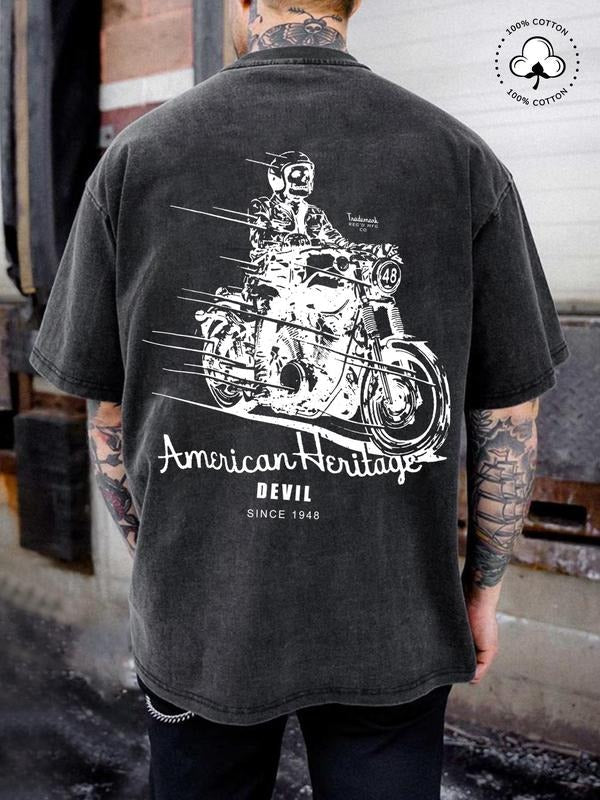 Unisex Men's American Heritage Graphic Print Round Neck Tee, Regular Fit Casual Street Short Sleeve T-shirt for Summer,...