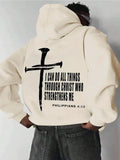 Unisex Men's Cross & Letter Print Drop Shoulder Hoodie, Fashion Casual Regular Fit Drawstring Pocket Hooded Sweatshirt...