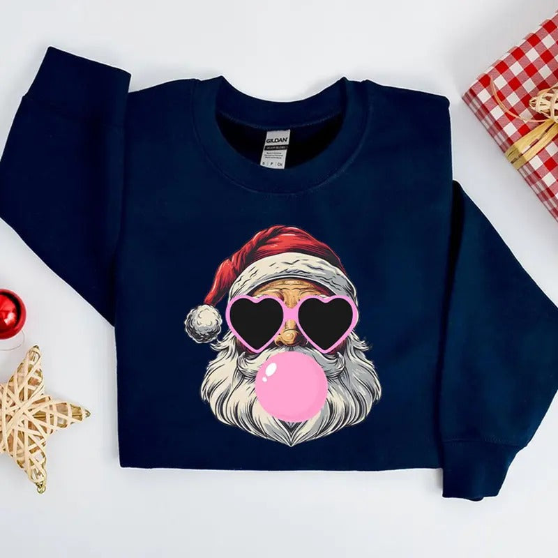 Unisex Santa Bubble Gum Shirt, Christmas Sweatshirt, Funny Santa Pullover - Fabric
