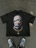 Unisex's Hip Hop Daisy Print Short Sleeve Graphic Tee, Regular Fit Casual Chain Print Crew Neck T-shirt for Summer,...