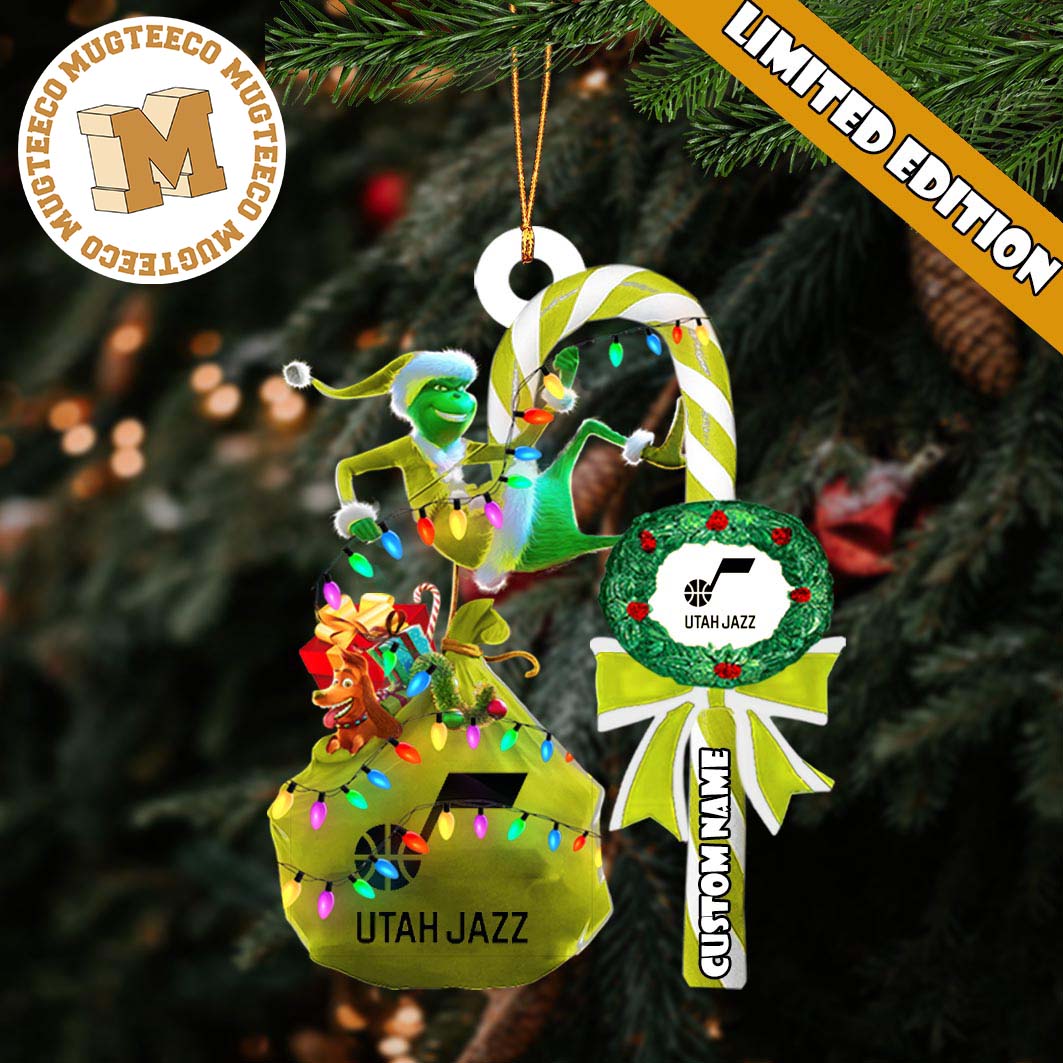 Utah Jazz NBA Grinch Candy Cane Personalized Xmas Gifts Christmas Tree Decorations Ornament