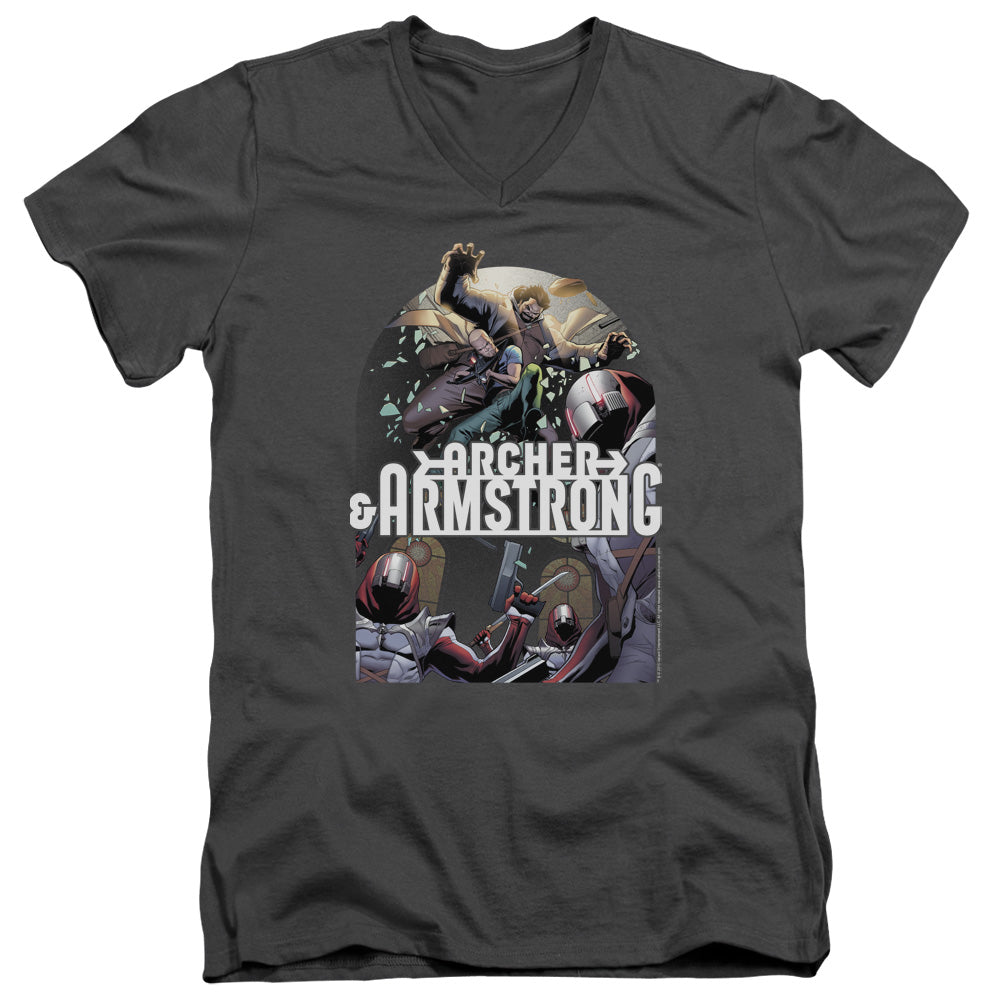 Archer & Armstrong Dropping In Mens Slim Fit V-Neck T Shirt Charcoal Hoodie, Sweatshirt | CiraTrend.com