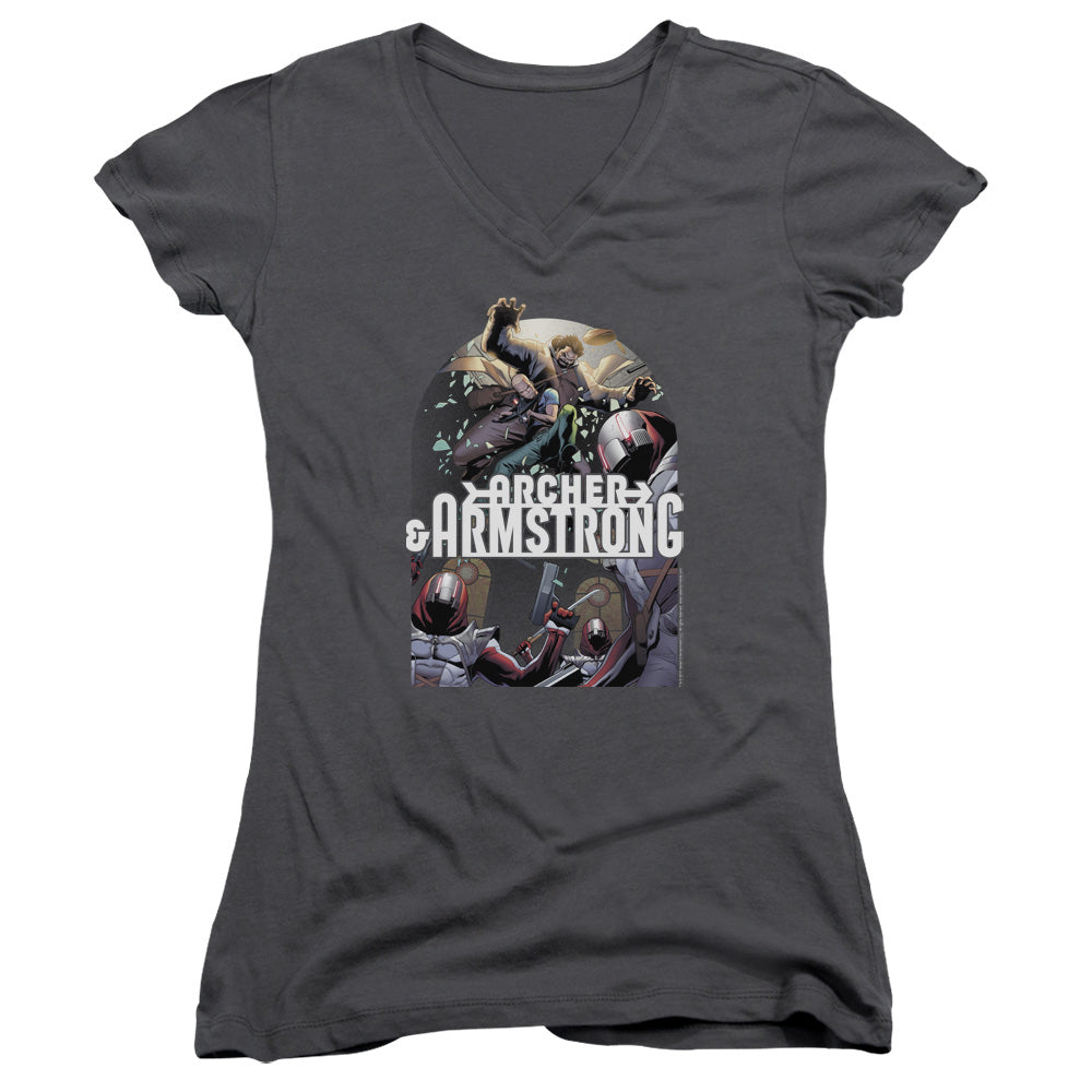 Archer & Armstrong Dropping In Junior Sheer Cap Sleeve V-Neck Womens T Shirt Charcoal Hoodie, Sweatshirt | CiraTrend.com