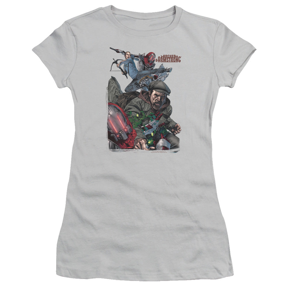 Archer & Armstrong Bottle ash Junior Sheer Cap Sleeve Womens T Shirt Silver Hoodie, Sweatshirt | CiraTrend.com