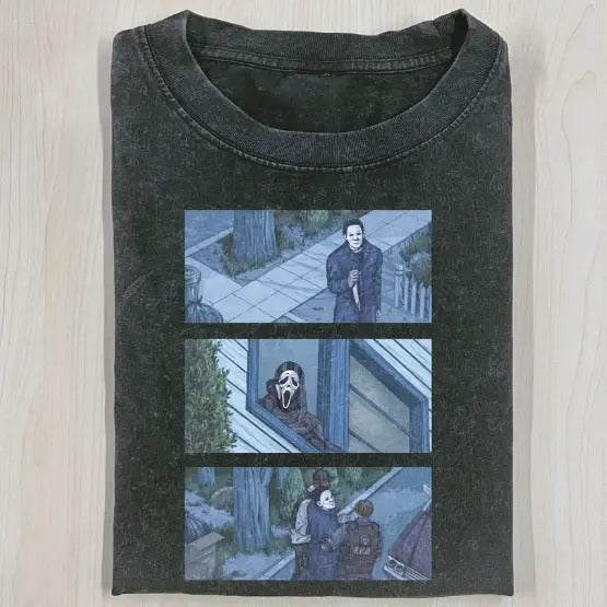 VINTAGE HALLOWEEN GRAPHIC T-SHIRT, Ghost Face X Michael Myers Shirt, Horror Movie Shirt, Horror Character, Funny...