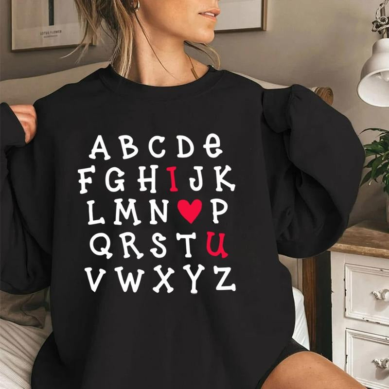 Valentine Alphabet Sweatshirt, ABC I Love You Valentines Sweatshirt, Valentine's Day Sweatshirt, Couples Matching...